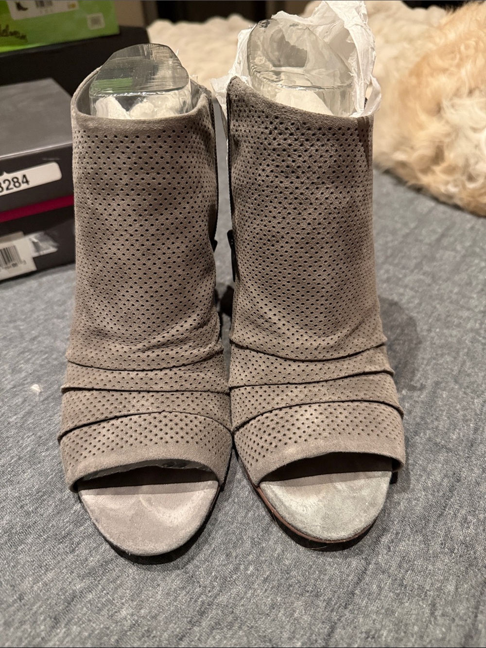 Vince Camuto Kentvi Gray Perforated Peep-Toe Ankle Booties